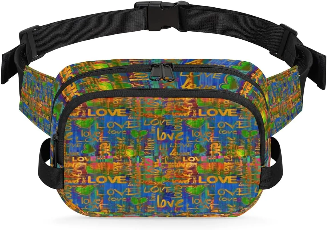 Love Heart Rustic Pattern Fanny Pack Crossbody Bags for Women Men Waist Packs Hip Bum Bag Cross Body Fanny Pack with Adjustable Strap for Running Hiking Travel