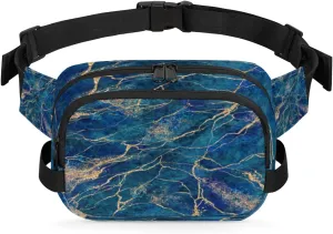 Luxury Blue Marble Fanny Packs for Women Men Fashion Waist Packs Belt Bag Water-resistant Crossbody Bag Waist Pouch Waist Pack Hip Bum Bag for Hiking Casual Travel Cycling