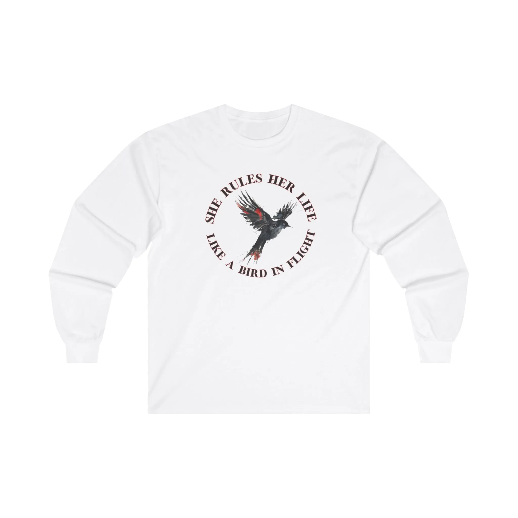 Lyrics Empowering Women's Long Sleeve Tee - 'She Rules Her Life' Bird Design