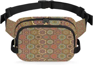 Mandala Boho Hexgon Fanny Packs for Women Men Fashion Waist Packs Belt Bag Water-resistant Crossbody Bag Waist Pouch Waist Pack Hip Bum Bag for Hiking Casual Travel Cycling