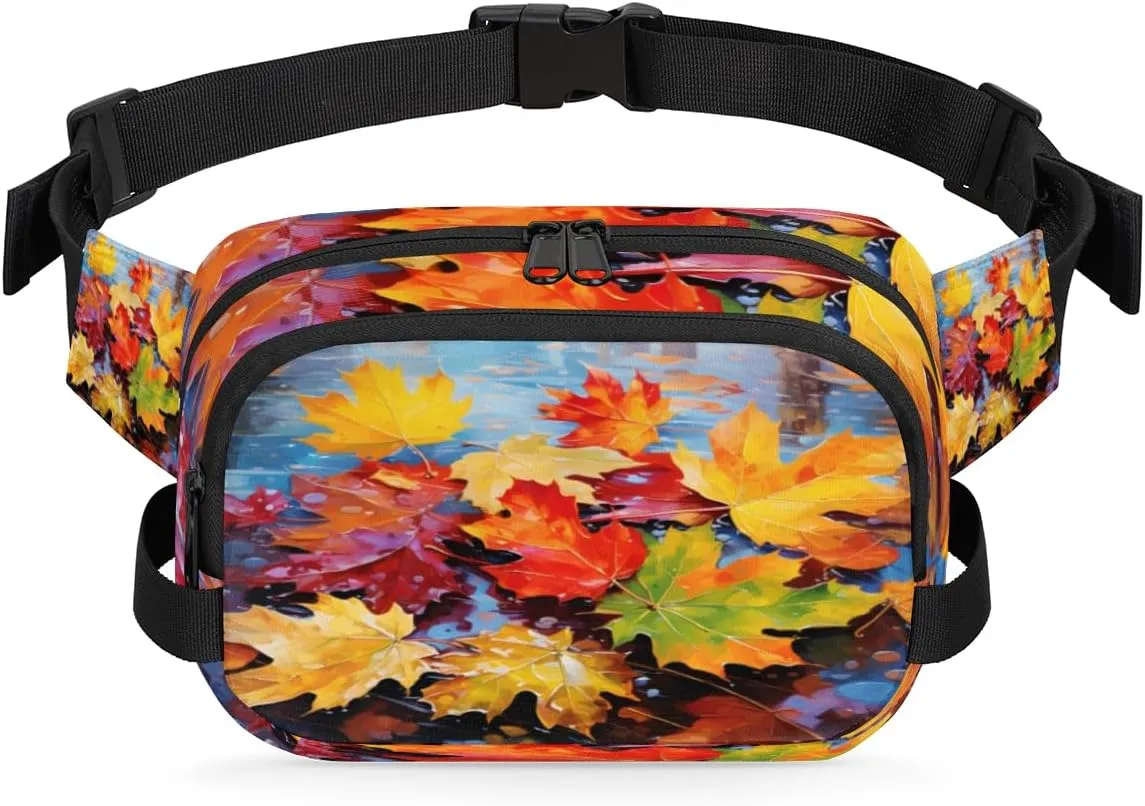 Maple Leaf Fanny Pack Crossbody Bags for Women Men Waist Packs Hip Bum Bag Cross Body Fanny Pack with Adjustable Strap for Running Hiking Travel