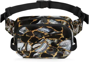 Marble Abstract Fanny Pack Crossbody Bags for Women Men Waist Packs Black Gold Hip Bum Bag Cross Body Fanny Pack with Adjustable Strap for Running Hiking Travel