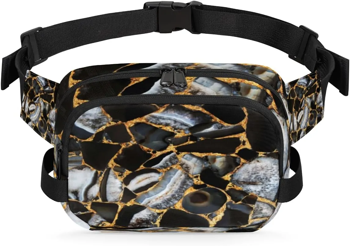 Marble Abstract Fanny Pack Crossbody Bags for Women Men Waist Packs Black Gold Hip Bum Bag Cross Body Fanny Pack with Adjustable Strap for Running Hiking Travel
