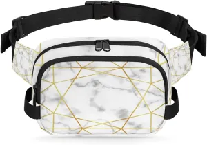 Marble Geometric Gold Fanny Packs for Women Men Fashion Waist Packs Belt Bag Water-resistant Crossbody Bag Waist Pouch Waist Pack Hip Bum Bag for Hiking Casual Travel Cycling