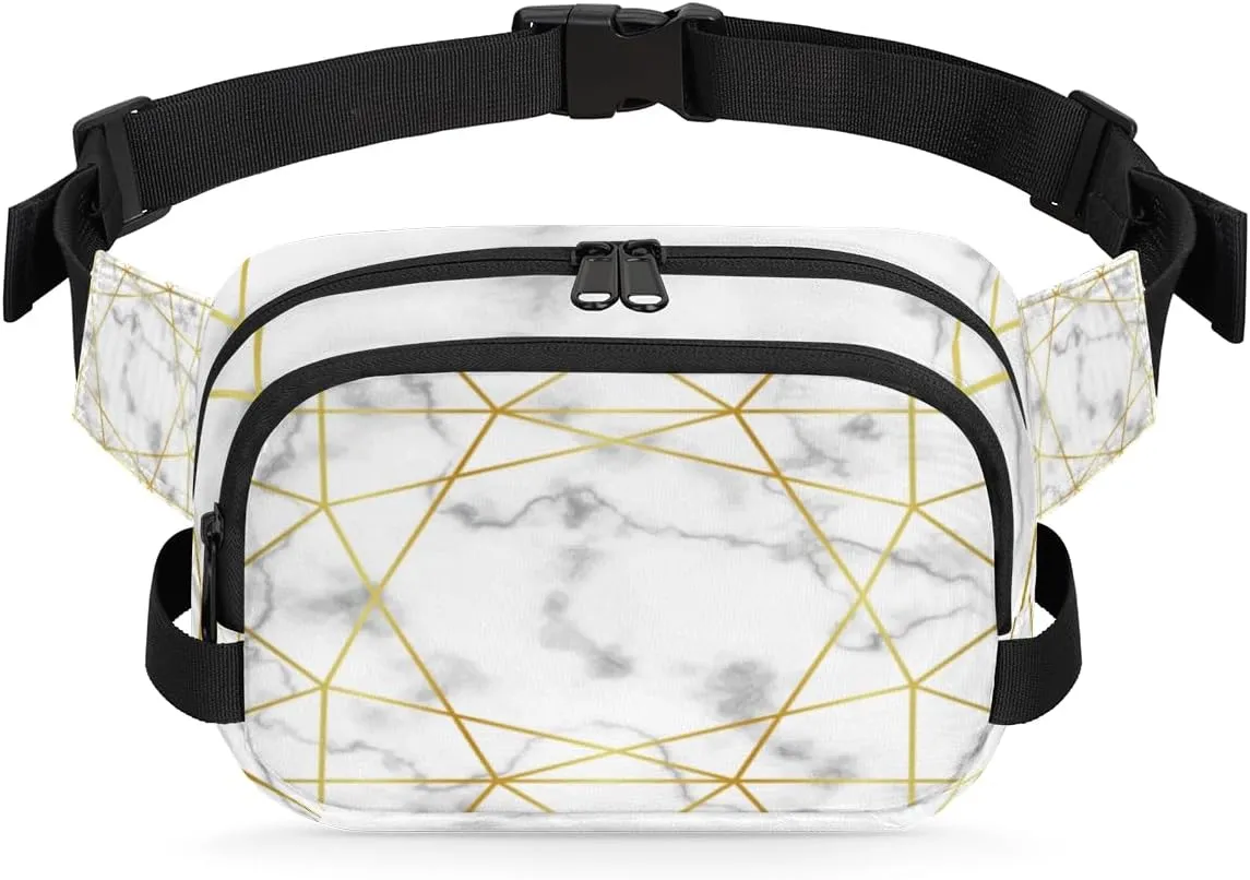 Marble Geometric Gold Fanny Packs for Women Men Fashion Waist Packs Belt Bag Water-resistant Crossbody Bag Waist Pouch Waist Pack Hip Bum Bag for Hiking Casual Travel Cycling