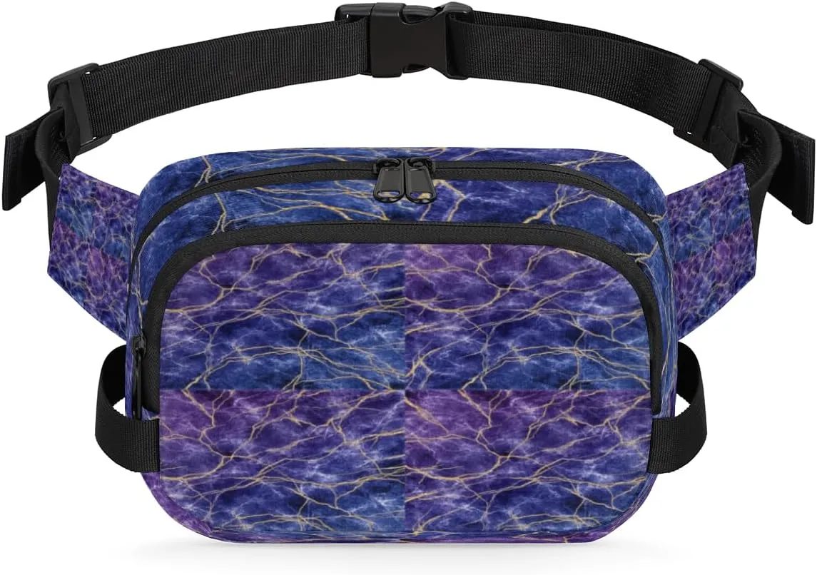 Marble Pattern Abstract Blue Fanny Pack Crossbody Bags for Women Men Waist Packs Hip Bum Bag Cross Body Fanny Pack with Adjustable Strap for Running Hiking Travel