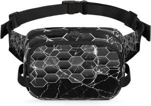 Marble Pattern Hexgon Fanny Pack Crossbody Bags for Women Men Waist Packs Hip Bum Bag Cross Body Fanny Pack with Adjustable Strap for Running Hiking Travel