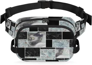 Marble Print Patchwork Fanny Packs for Women Men Fashion Waist Packs Belt Bag Water-resistant Crossbody Bag Grey Black Waist Pouch Waist Pack Hip Bum Bag for Hiking Casual Travel Cycling