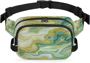 Marble Turquoise Gold Fanny Pack Crossbody Bags for Women Men Waist Packs Hip Bum Bag Cross Body Fanny Pack with Adjustable Strap for Running Hiking Travel