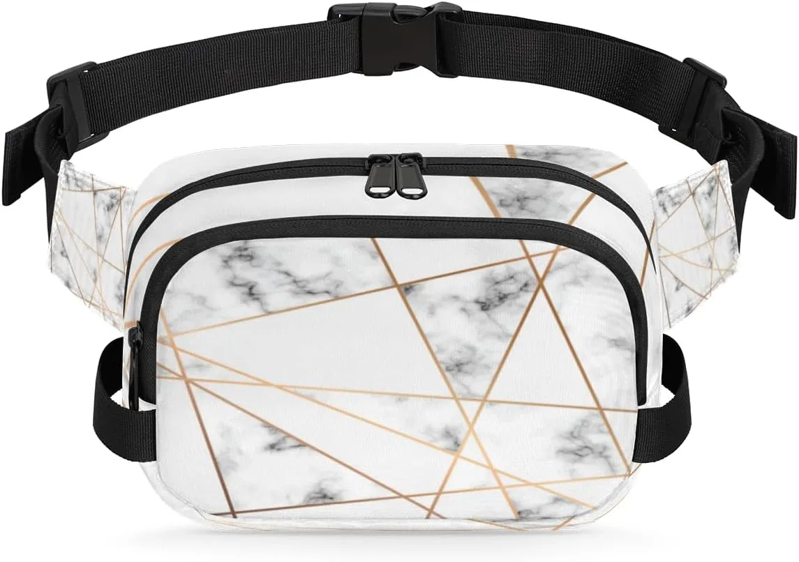 Marble White Geometric Fanny Packs for Women Men Fashion Waist Packs Belt Bag Water-resistant Crossbody Bag Waist Pouch Waist Pack Hip Bum Bag for Hiking Casual Travel Cycling
