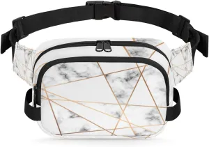 Marble White Geometric Fanny Packs for Women Men Fashion Waist Packs Belt Bag Water-resistant Crossbody Bag Waist Pouch Waist Pack Hip Bum Bag for Hiking Casual Travel Cycling
