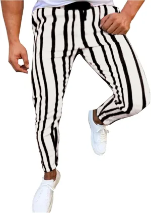 Maryia Men's Striped Skinny Pants Slim Fit Stretch Chino Fashion Jogger Drawstring Elastic Waist Business Style Trouser