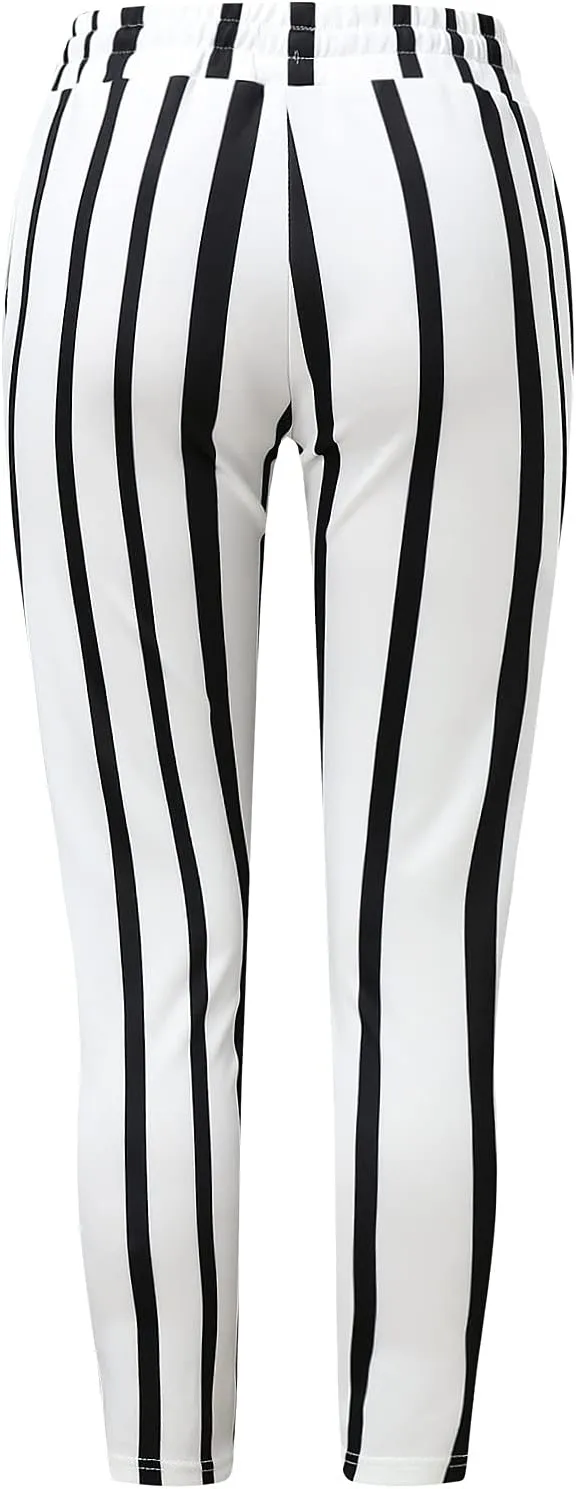 Maryia Men's Striped Skinny Pants Slim Fit Stretch Chino Fashion Jogger Drawstring Elastic Waist Business Style Trouser