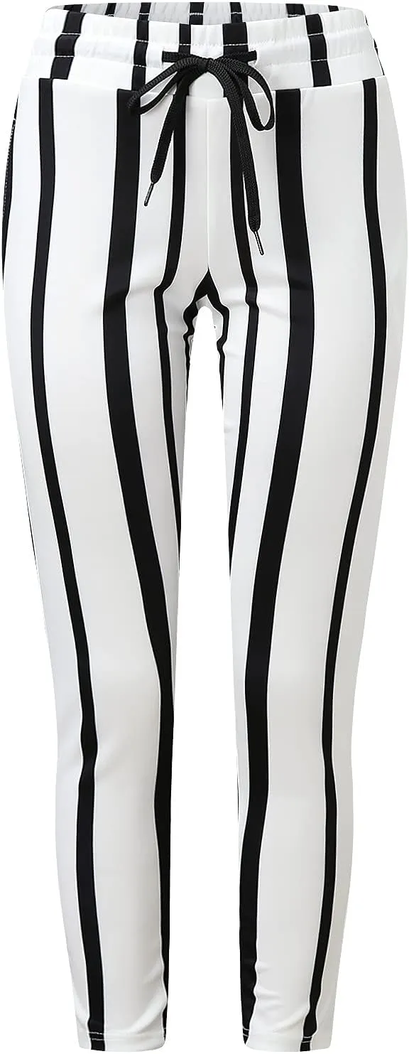 Maryia Men's Striped Skinny Pants Slim Fit Stretch Chino Fashion Jogger Drawstring Elastic Waist Business Style Trouser