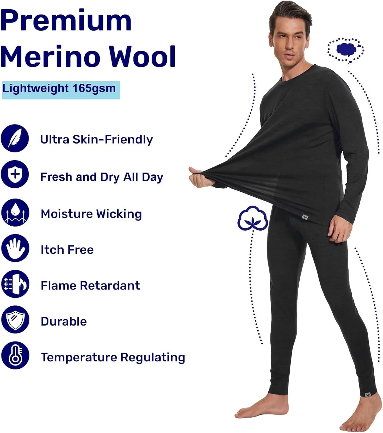 MERINNOVATION Merino Wool Base Layer Mens 100% Merino Wool Shirts for Men Thermal Underwear LS T-Shirt Light, Midweight