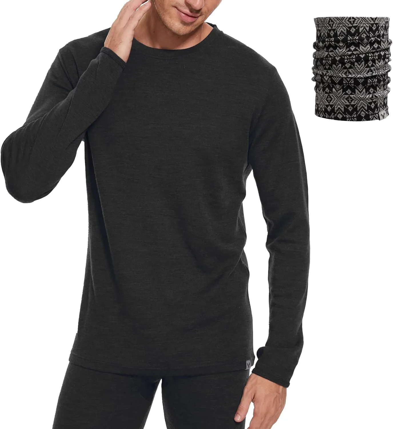 MERINNOVATION Merino Wool Base Layer Mens 100% Merino Wool Shirts for Men Thermal Underwear LS T-Shirt Light, Midweight