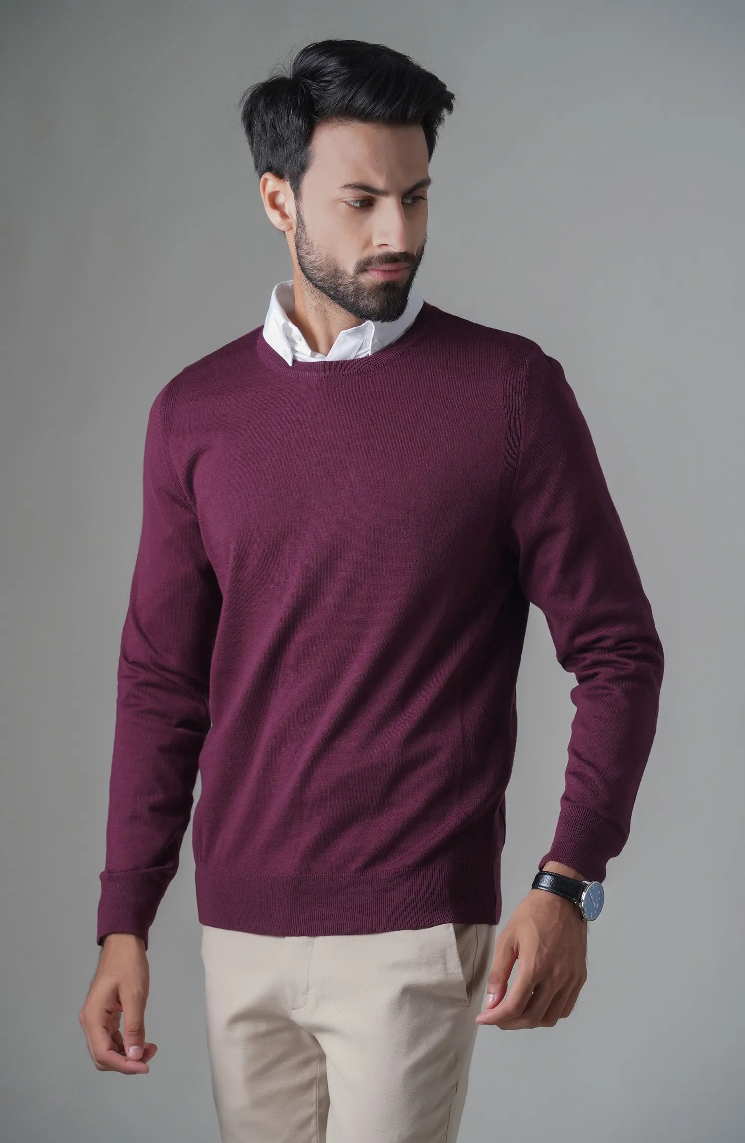 Merino - Crew Neck Sweater - Maroon