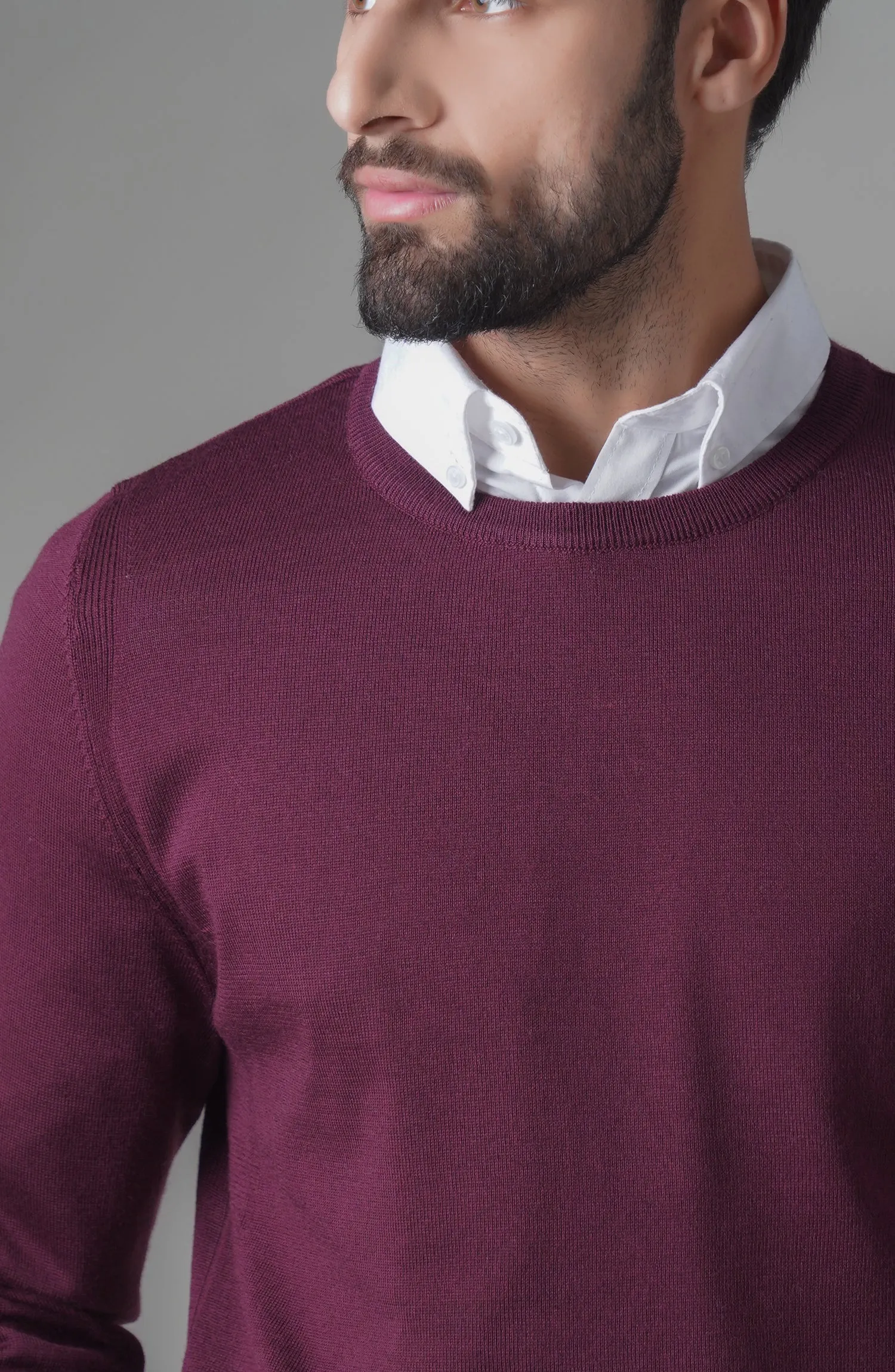 Merino - Crew Neck Sweater - Maroon