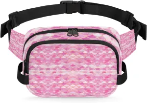 Mermaid Pattern Fanny Packs for Women Men Fashion Waist Packs Belt Bag Water-resistant Crossbody Bag Rose Gold Waist Pouch Waist Pack Hip Bum Bag for Hiking Casual Travel Cycling