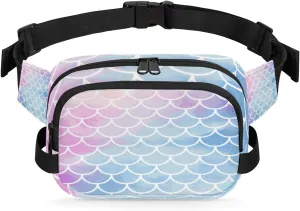 Mermaid Scale Pink Blue Fanny Pack Crossbody Bags for Women Men Waist Packs Hip Bum Bag Cross Body Fanny Pack with Adjustable Strap for Running Hiking Travel