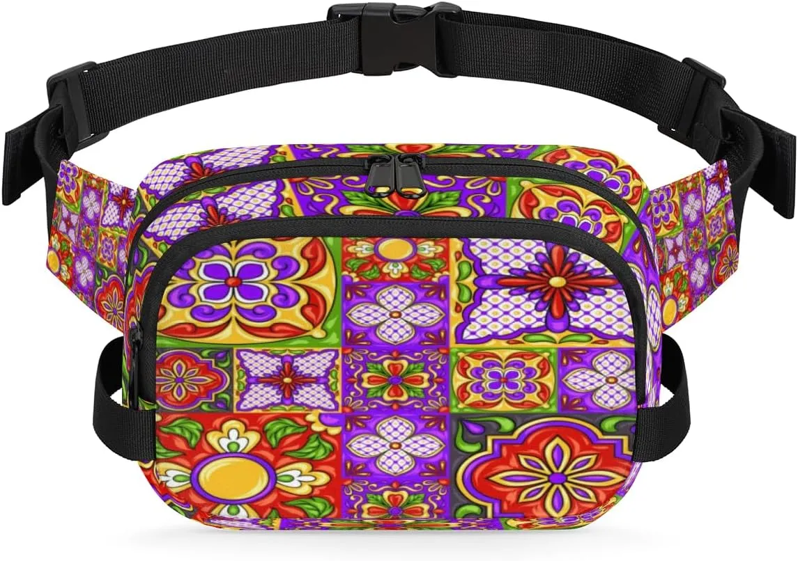 Mexican Traditional Pattern Fanny Pack Crossbody Bags for Women Men Waist Packs Hip Bum Bag Cross Body Fanny Pack with Adjustable Strap for Running Hiking Travel