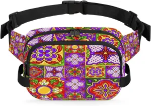 Mexican Traditional Pattern Fanny Pack Crossbody Bags for Women Men Waist Packs Hip Bum Bag Cross Body Fanny Pack with Adjustable Strap for Running Hiking Travel
