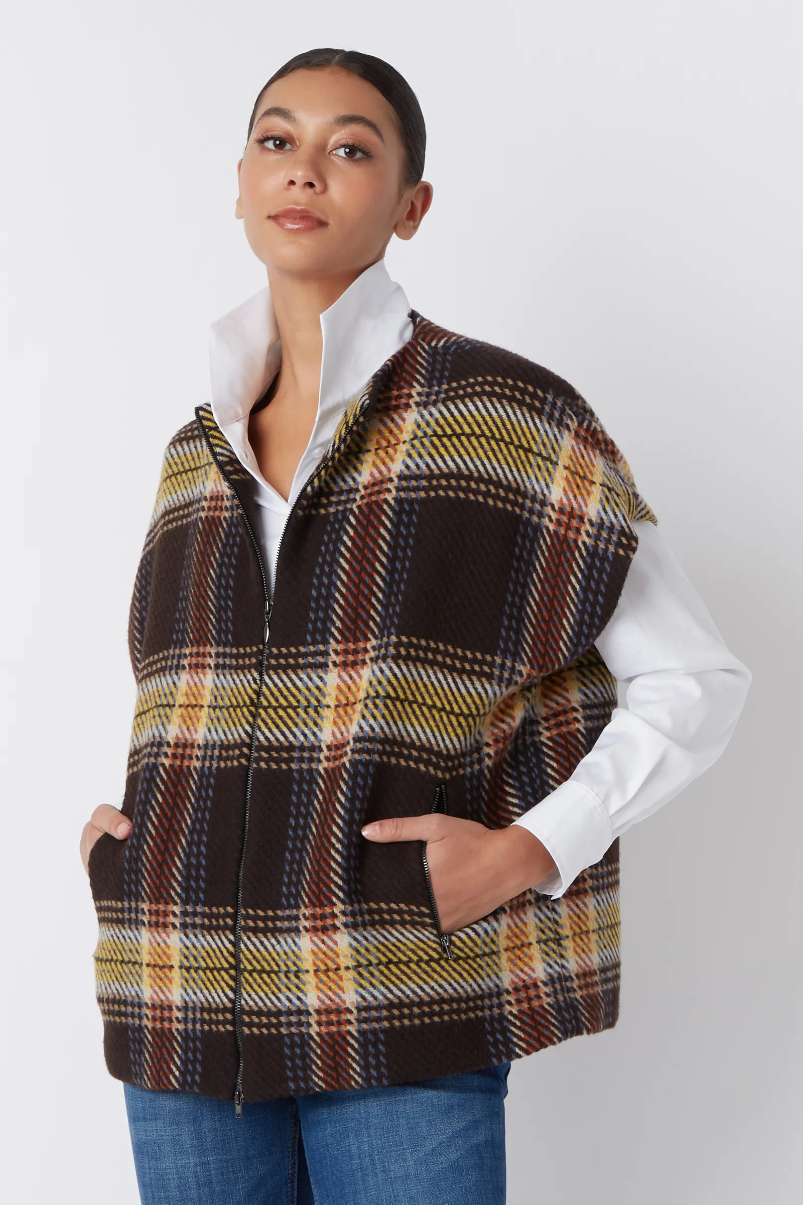 Mina Zip Vest - Bold Plaid