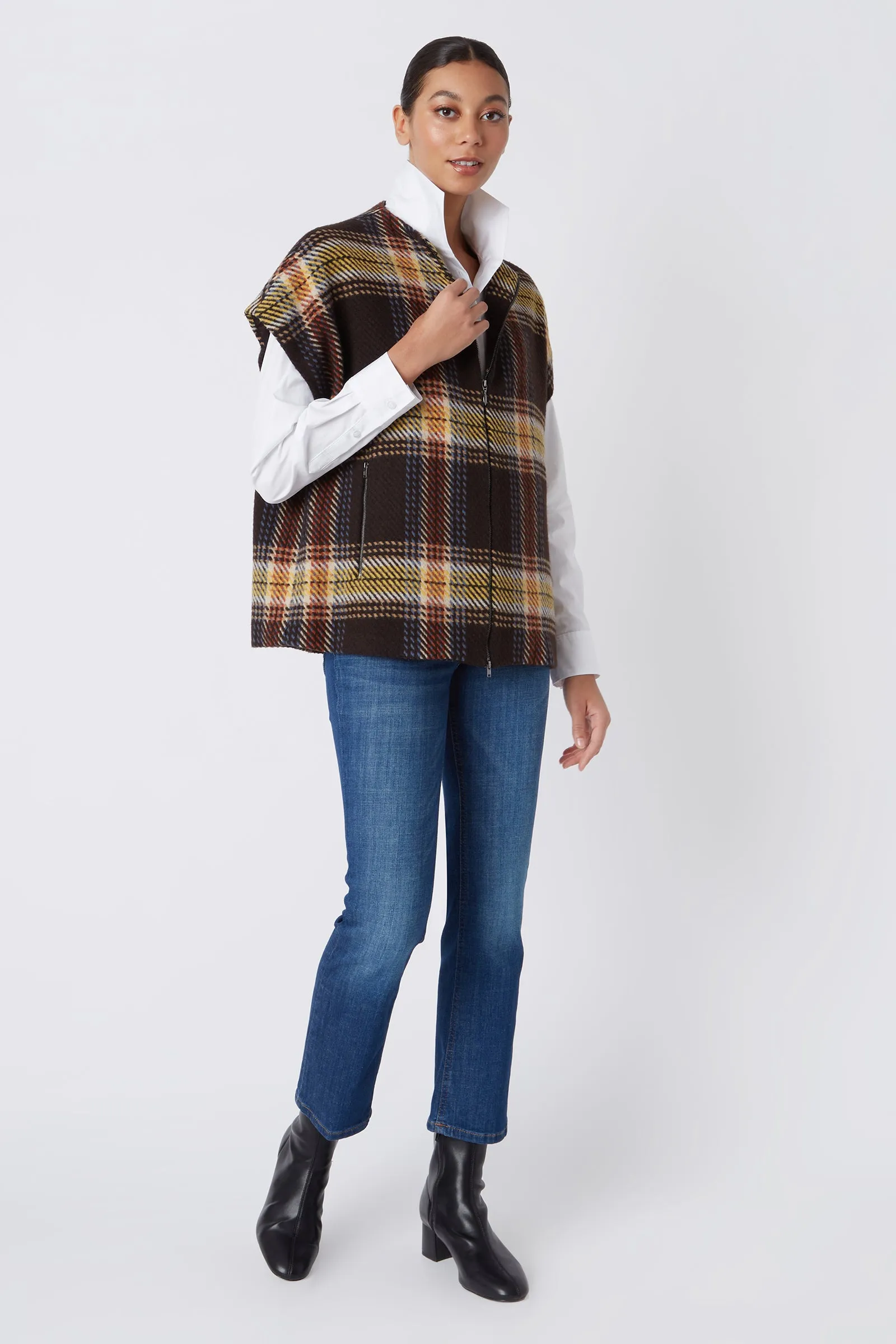 Mina Zip Vest - Bold Plaid