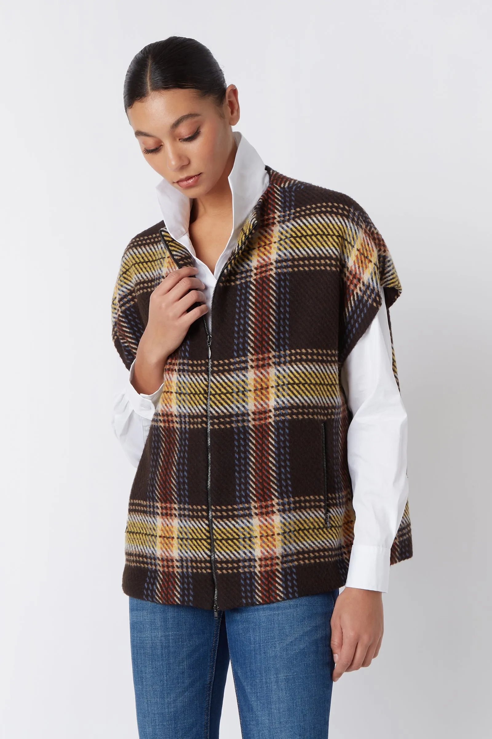 Mina Zip Vest - Bold Plaid