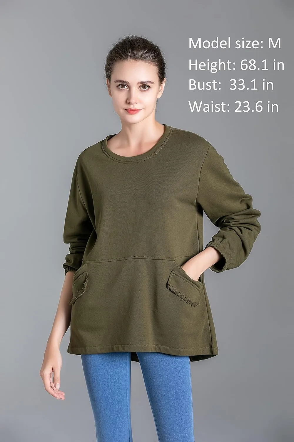 Minibee Women's Oversized Sweatshirt Crewneck Long Sleeve Cotton Pullover Tops with Pockets