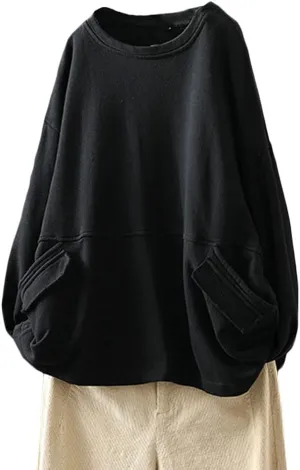 Minibee Women's Oversized Sweatshirt Crewneck Long Sleeve Cotton Pullover Tops with Pockets