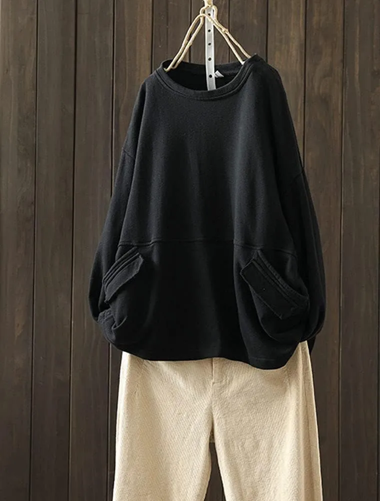 Minibee Women's Oversized Sweatshirt Crewneck Long Sleeve Cotton Pullover Tops with Pockets