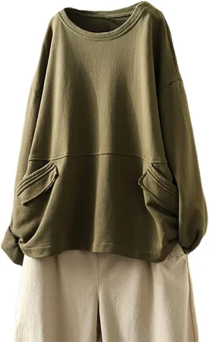 Minibee Women's Oversized Sweatshirt Crewneck Long Sleeve Cotton Pullover Tops with Pockets