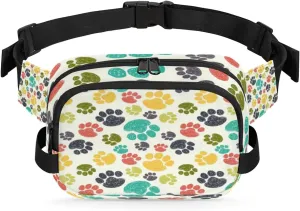 Multicolored Cat Paw Fanny Pack Crossbody Bags for Women Men Waist Packs Hip Bum Bag Cross Body Fanny Pack with Adjustable Strap for Running Hiking Travel