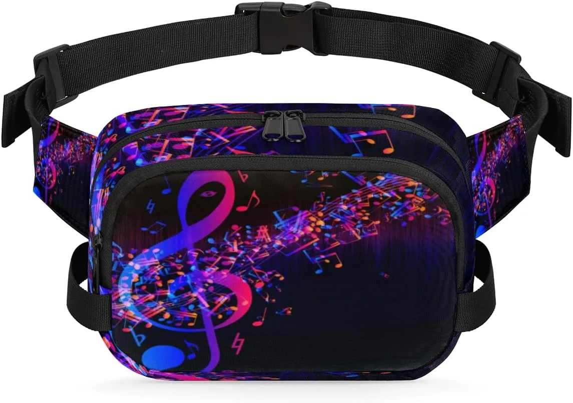 Music Note Purple Fanny Pack Crossbody Bags for Women Men Waist Packs Hip Bum Bag Cross Body Fanny Pack with Adjustable Strap for Running Hiking Travel
