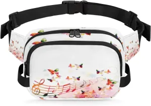 Music Notes Butterfly Fanny Packs for Women Men Fashion Waist Packs Belt Bag Water-resistant Crossbody Bag Waist Pouch Waist Pack Hip Bum Bag for Hiking Casual Travel Cycling