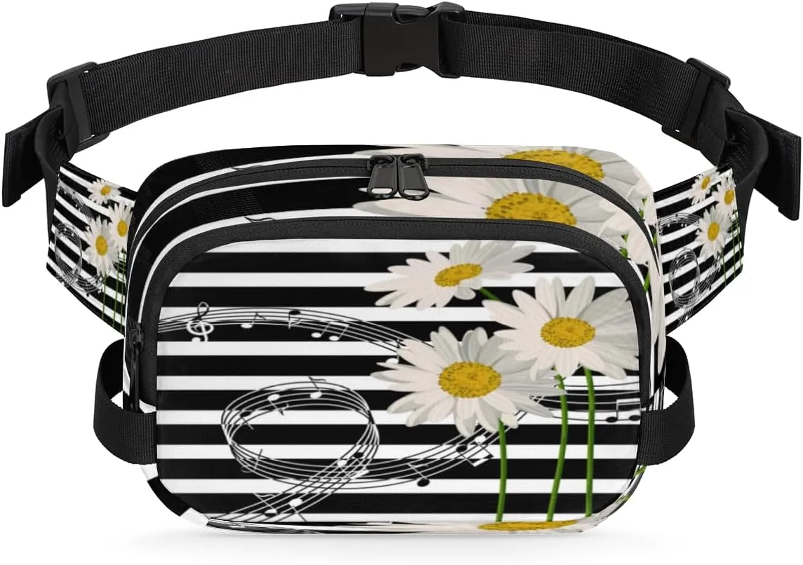Music Notes Daisy Fanny Packs for Women Men Fashion Waist Packs Belt Bag Water-resistant Crossbody Bag Waist Pouch Waist Pack Hip Bum Bag for Hiking Casual Travel Cycling