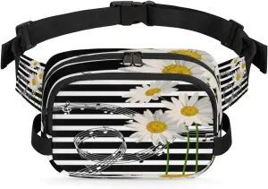 Music Notes Daisy Fanny Packs for Women Men Fashion Waist Packs Belt Bag Water-resistant Crossbody Bag Waist Pouch Waist Pack Hip Bum Bag for Hiking Casual Travel Cycling