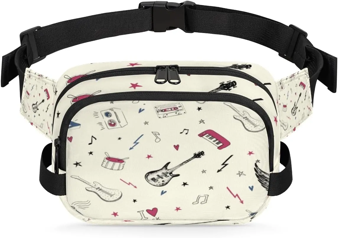 Music Theme Retro Fanny Packs for Women Men Fashion Waist Packs Belt Bag Water-resistant Crossbody Bag Waist Pouch Waist Pack Hip Bum Bag for Hiking Casual Travel Cycling