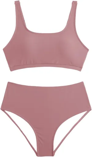 MZEAZRK Women High Waisted Bandeau Bikini Set Push Up Two Piece Swimsuit Funny Solid Adjustable Strap Bathing Suit