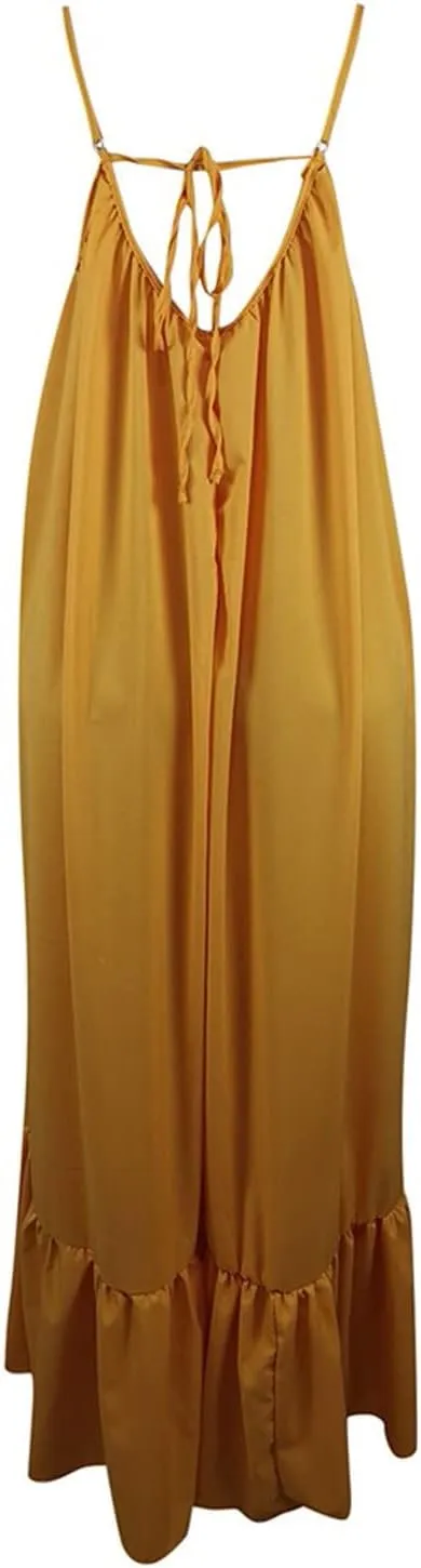 NaRHbrg Women Summer Maxi Dresses Sexy Spaghetti Strap Sleeveless Long Dress Sundress Tiered Ruffle Boho Cami Beach Dress