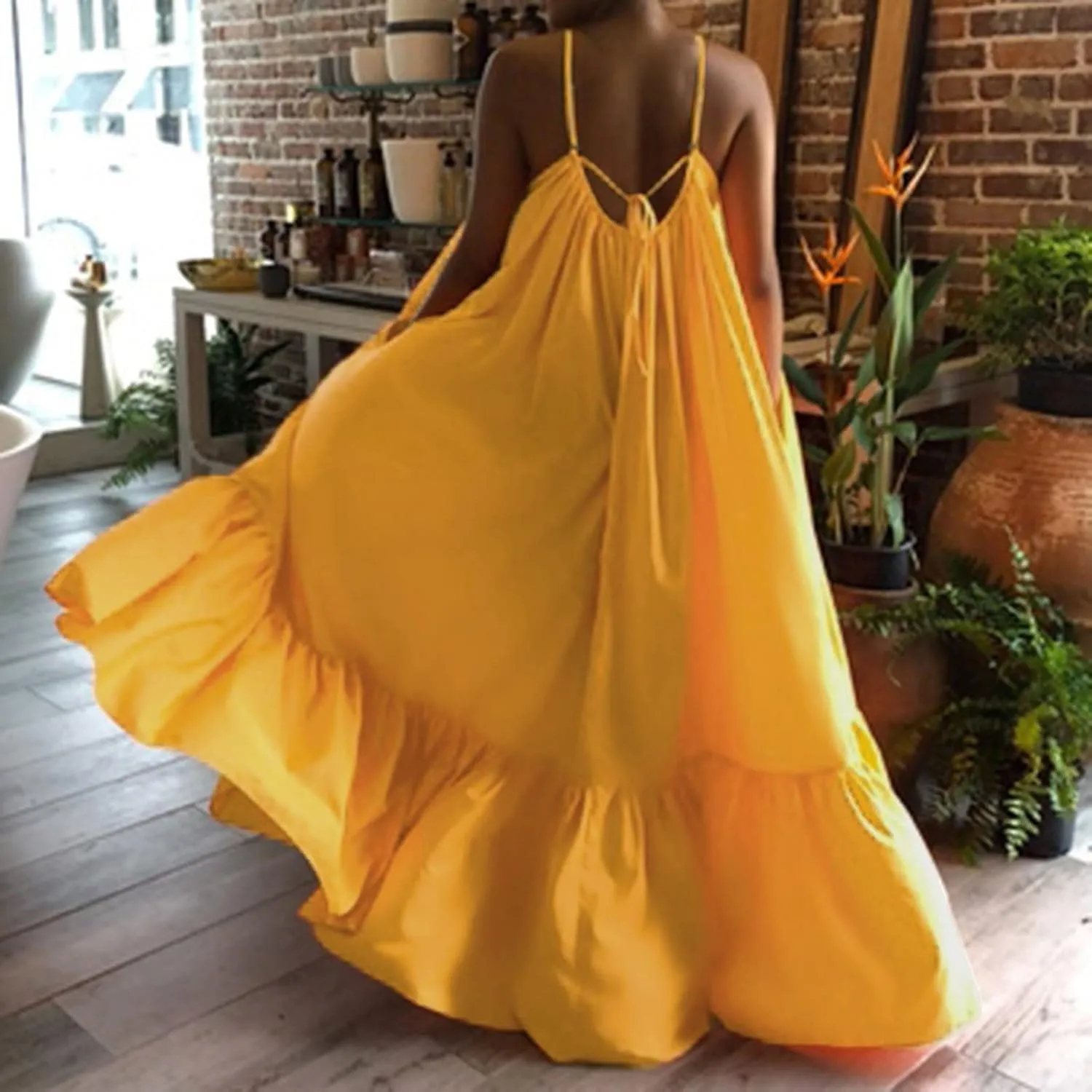 NaRHbrg Women Summer Maxi Dresses Sexy Spaghetti Strap Sleeveless Long Dress Sundress Tiered Ruffle Boho Cami Beach Dress