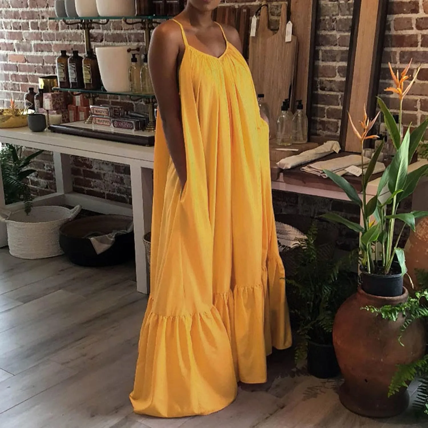 NaRHbrg Women Summer Maxi Dresses Sexy Spaghetti Strap Sleeveless Long Dress Sundress Tiered Ruffle Boho Cami Beach Dress