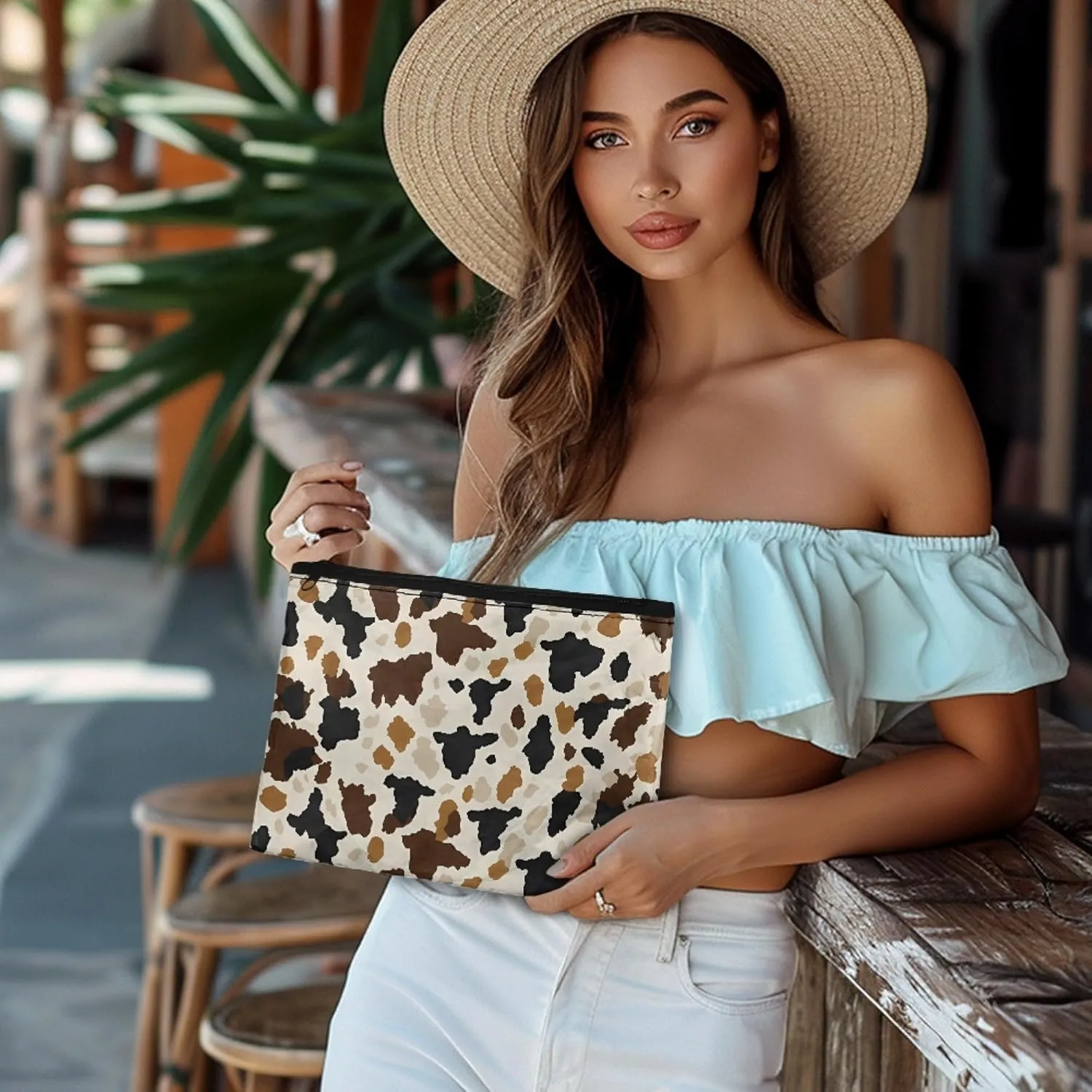 NDISTIN Cow Print Dupont Paper Bag Travel Small Handbag Zipper Pocket Large Capacity Toiletry Pouch Storage, Size S