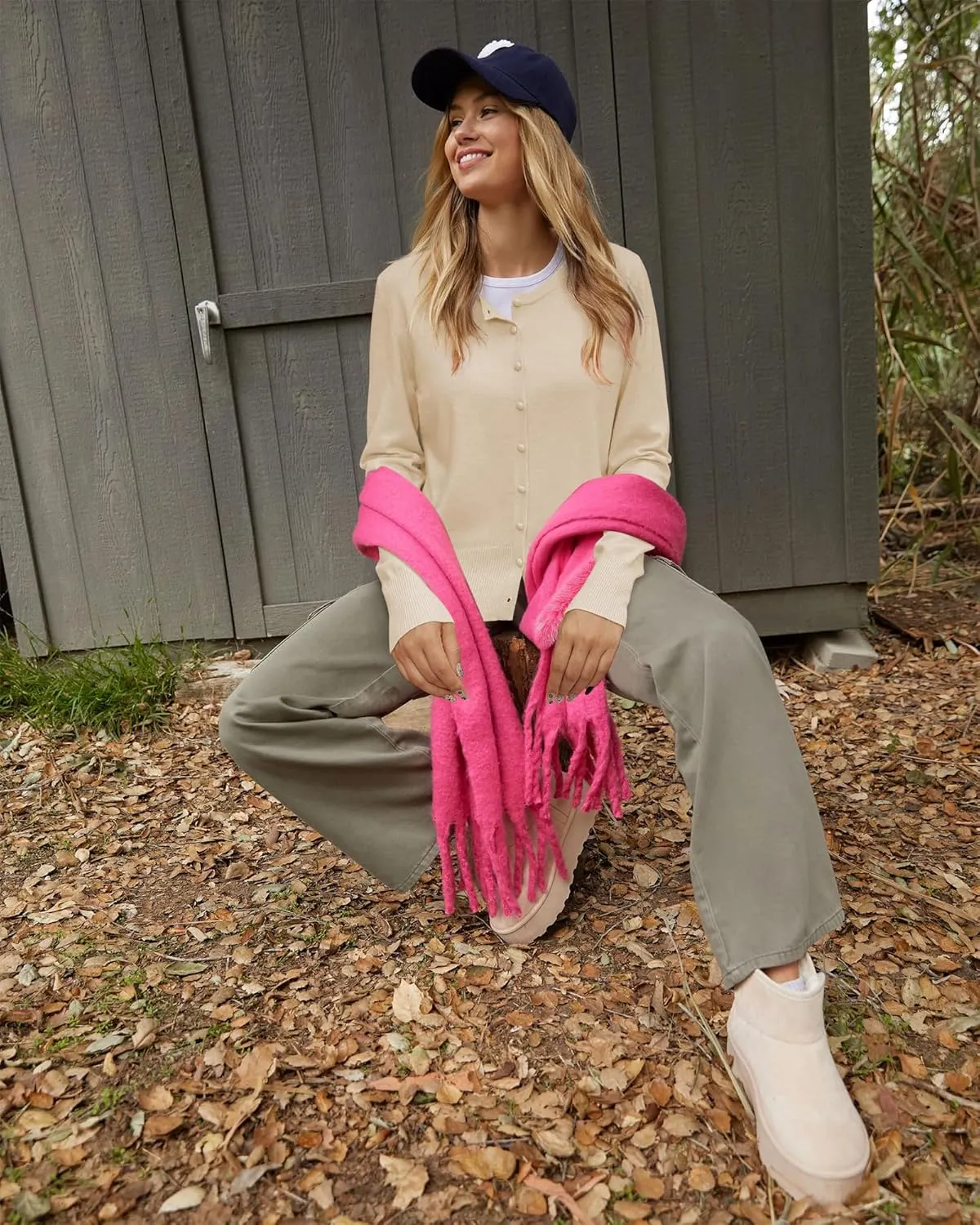 Newshows Women's Lightweight Button Down Cardigan Long Sleeve Casual Crew Neck Soft Knit Cardigans Sweater Tops