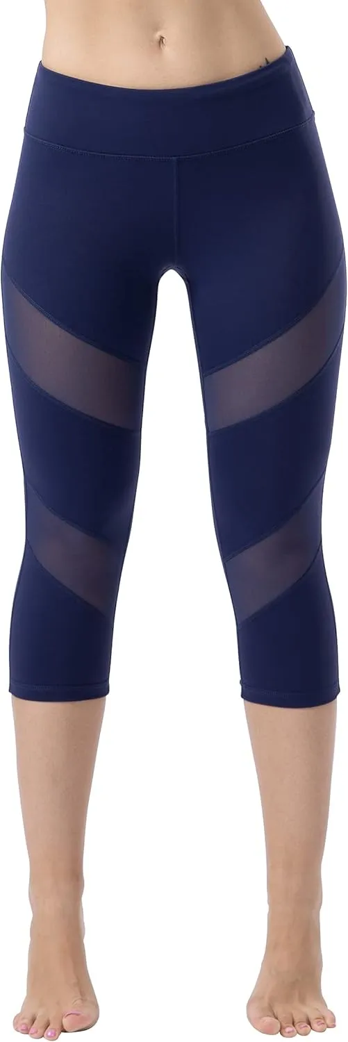 ONGASOFT High Waisted Yoga Capri Mesh Leggings for Women Soft Stretchy Running Workout Cropped Pants