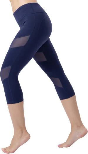 ONGASOFT High Waisted Yoga Capri Mesh Leggings for Women Soft Stretchy Running Workout Cropped Pants