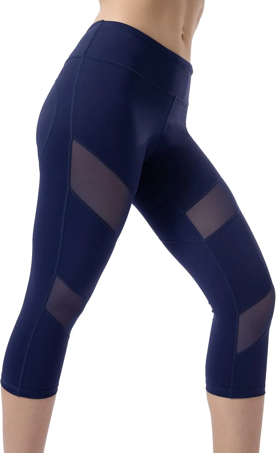 ONGASOFT High Waisted Yoga Capri Mesh Leggings for Women Soft Stretchy Running Workout Cropped Pants