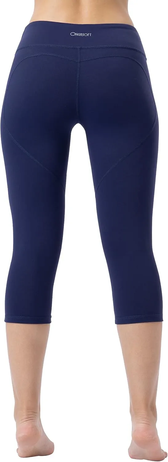 ONGASOFT High Waisted Yoga Capri Mesh Leggings for Women Soft Stretchy Running Workout Cropped Pants