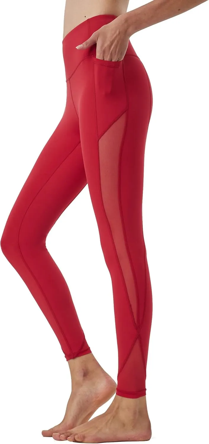 ONGASOFT High Waisted Yoga Pants for Women Running Workout Mesh Leggings Side Pockets Squat Proof Tummy Control